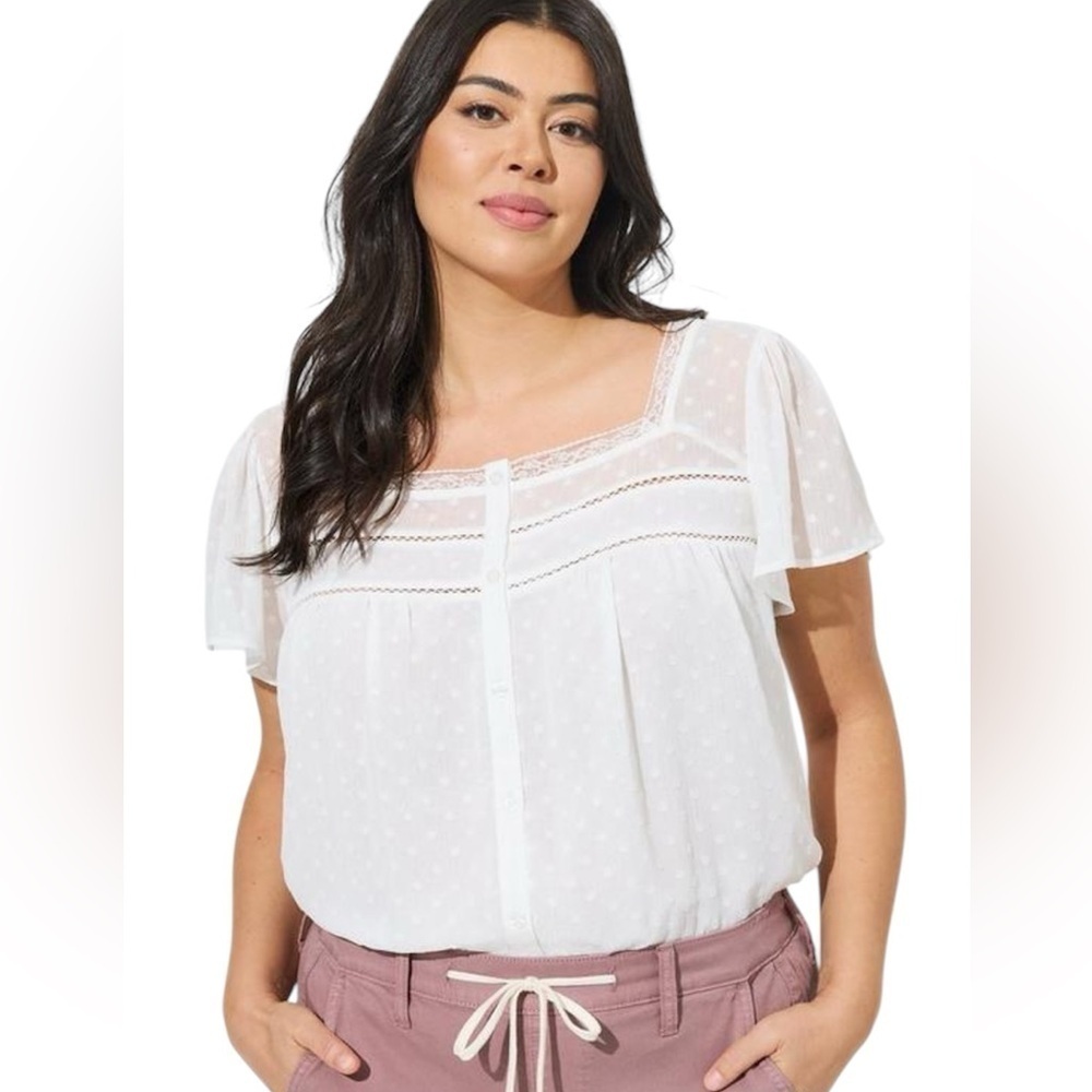 Torrid Chiffon Clip Dot Button-Front Blouse Size 2X NWT